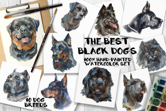 Best Black Dogs Watercolor Set