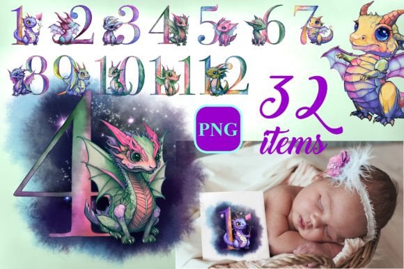 Cute Numbers with Dragons PNG Bundle: A Versatile Resource for Creative Projects