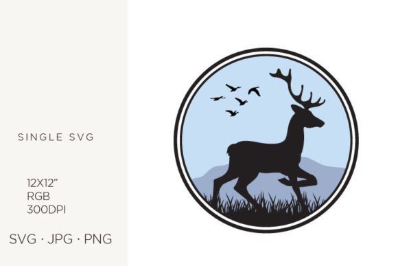 Deer, Mountain & Wild Birds Vector Art