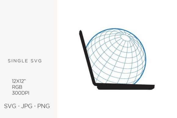 Globe Emerging From Laptop: Digital Design Asset