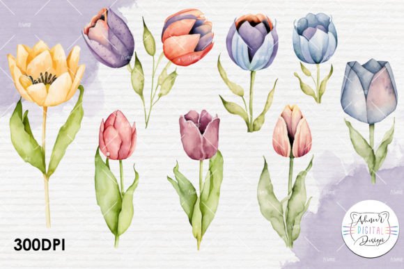 Tulips Watercolor Clipart Set Guide