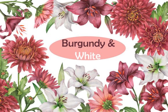 Watercolor Chrysanthemum and Lilies